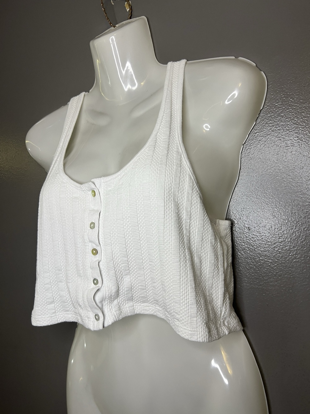 Intimately Free People Tank Top Womens Medium White Scoop Neck Button Cropped - Picture 3 of 6